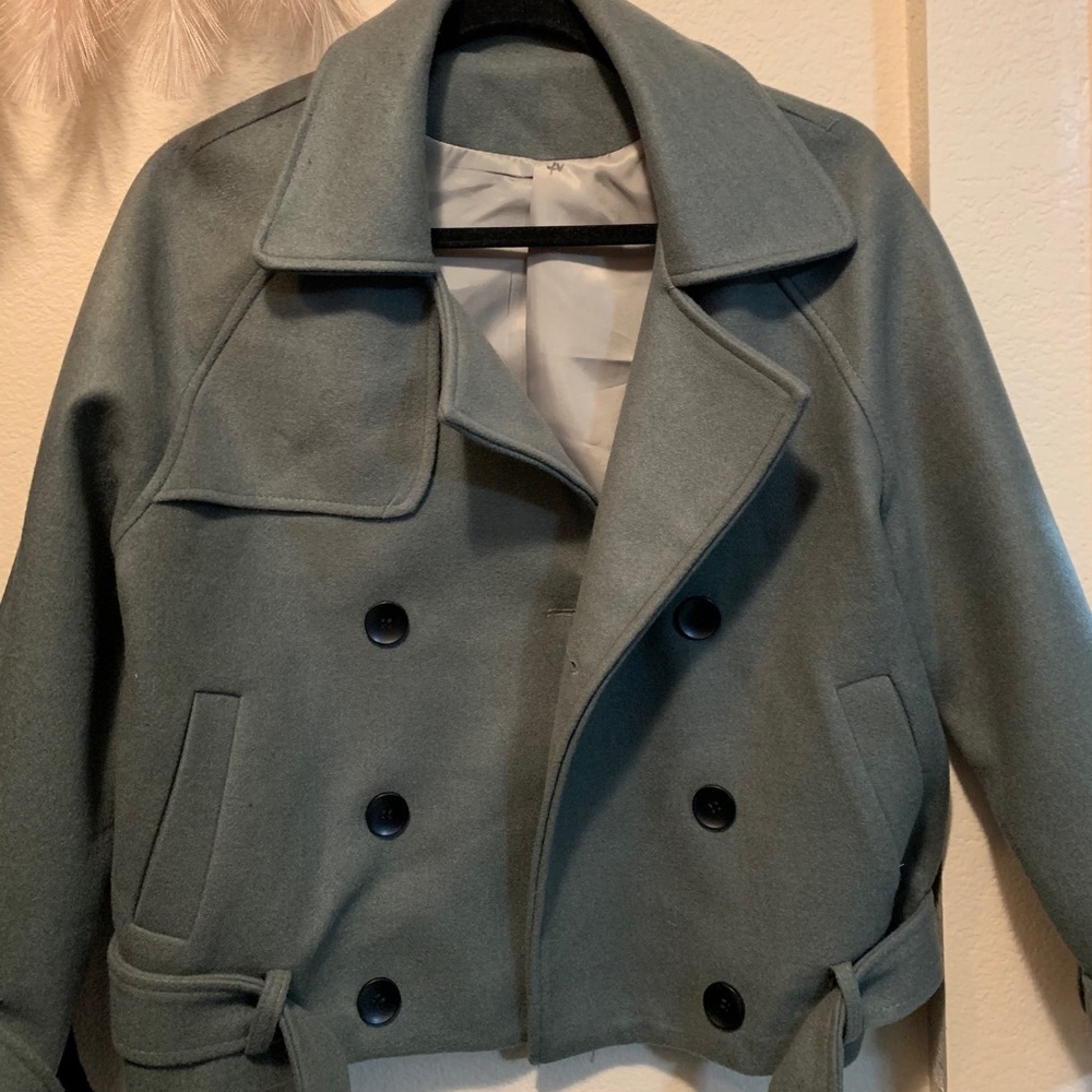 Army green short wool coat